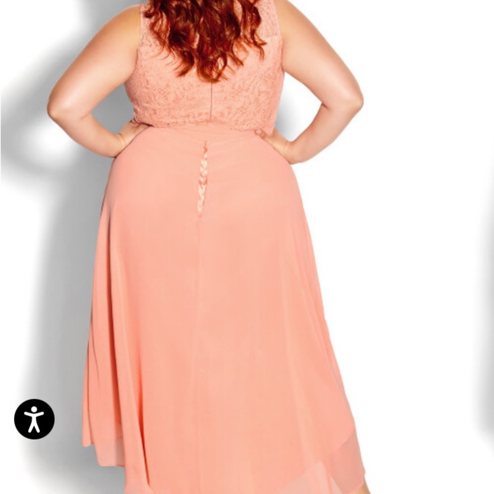 City Chic peach Lace Bodice Hi Lo lover belted Dress Sz 16 New - Picture 2 of 4